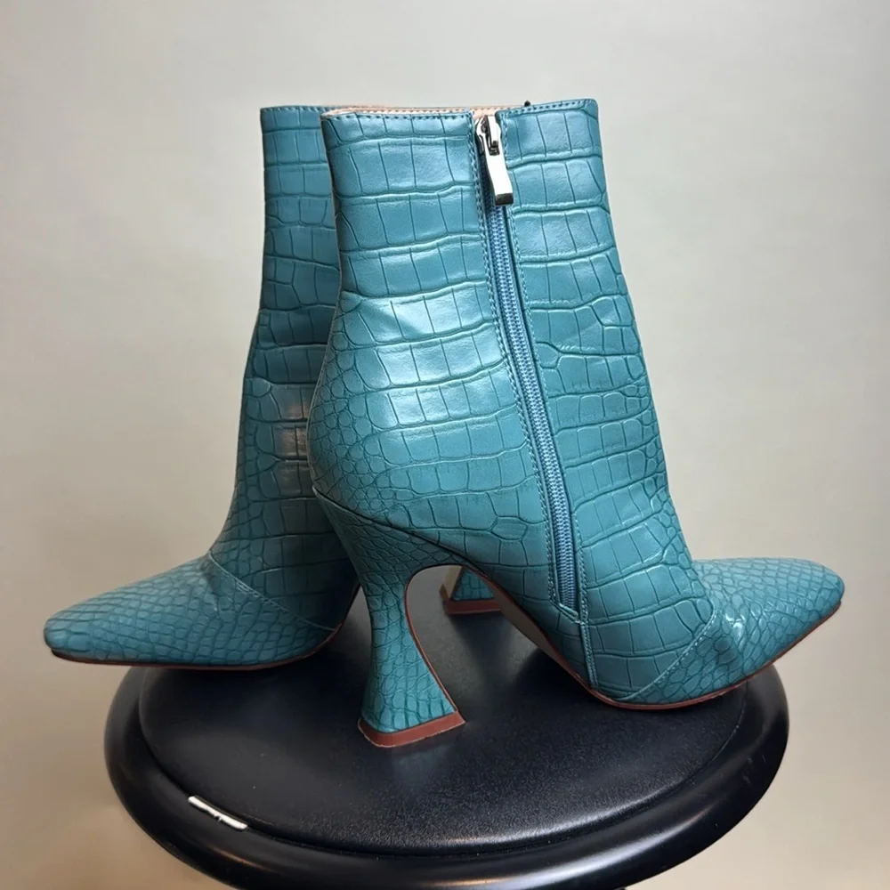 RAID Teal faux Croc-Embossed Ankle Boots - Picture 2 of 6